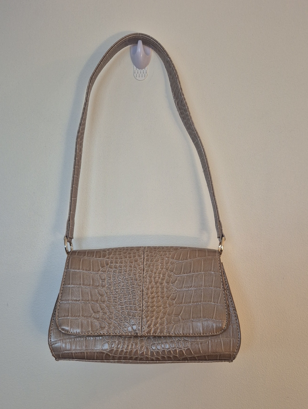 Liz Claiborne Taupe Croc-Embossed Mini Shoulder Bag Goldtone Hardware